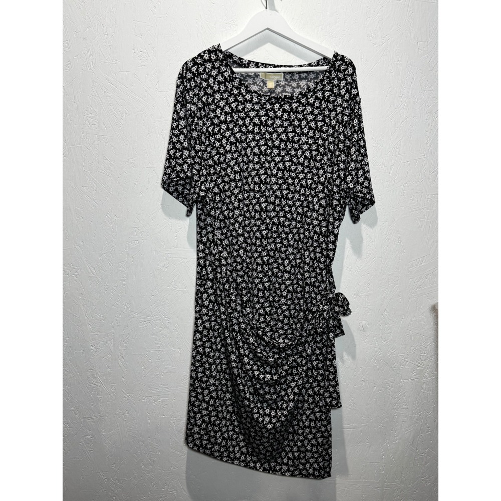 Michael Michael Kors Womens 3X Black White Floral Side Tie Asymmetrical Dress - Picture 1 of 3